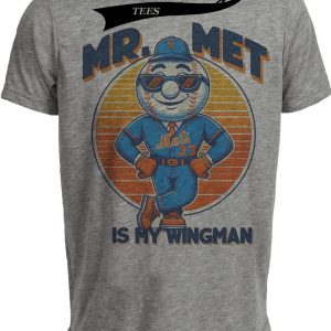 New York Mets Retro Mr. Met is My Wingman Sunglasses Baseball Artwork Heather Gray Sublimated T-Shirt