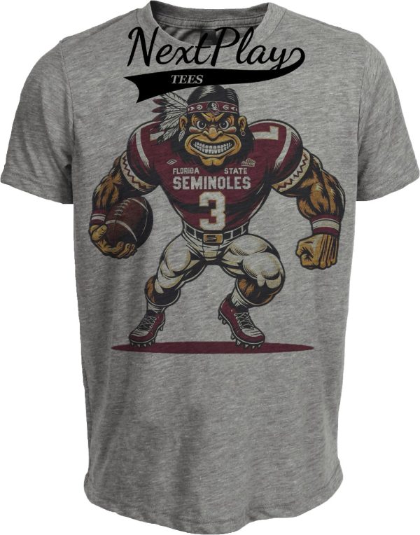 Florida State Seminoles Exclusive Retro Football Artwork Heather Gray Sublimated T-Shirt