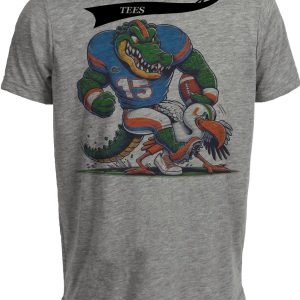 Florida Gators vs. Miami Hurricanes Retro Rivalry Football Mascot 2024 Artwork Heather Gray Sublimated T-Shirt