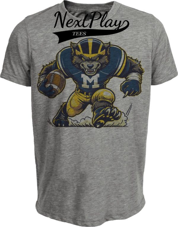 Michigan Wolverines Exclusive Retro Football Artwork Heather Gray Sublimated T-Shirt