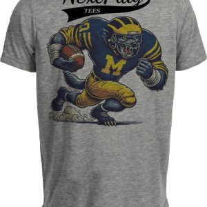 Michigan Wolverines Exclusive Retro Football Mascot Artwork Heather Gray Sublimated T-Shirt