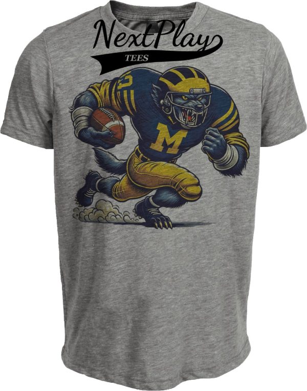 Michigan Wolverines Exclusive Retro Football Mascot Artwork Heather Gray Sublimated T-Shirt