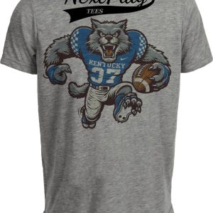 Kentucky Wildcats Exclusive Retro Football Scratch Mascot Artwork Heather Gray Sublimated T-Shirt