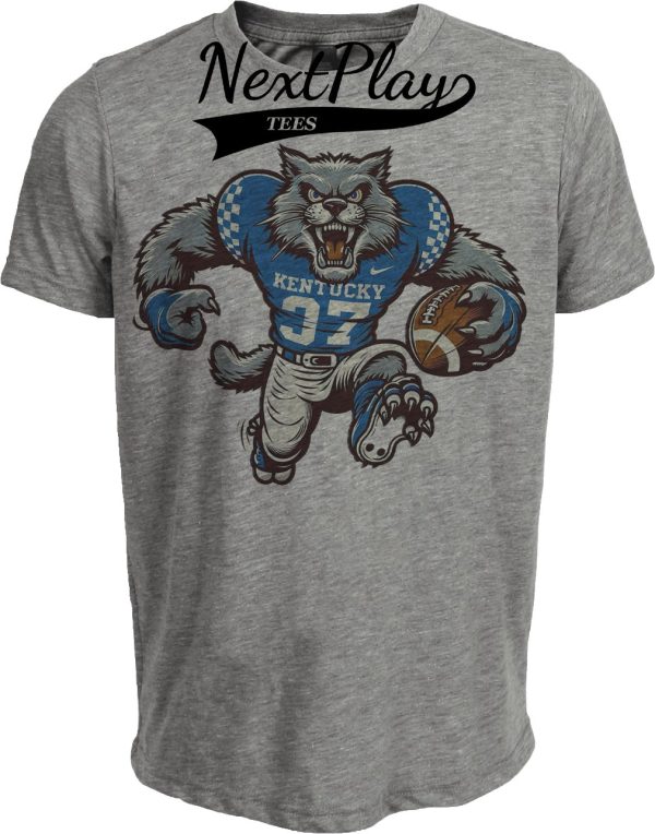 Kentucky Wildcats Exclusive Retro Football Scratch Mascot Artwork Heather Gray Sublimated T-Shirt