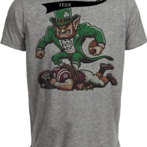 Notre Dame Fighting Irish vs. Texas A&M Aggies Retro Rivalry Football 2007 Artwork Heather Gray Sublimated T-Shirt