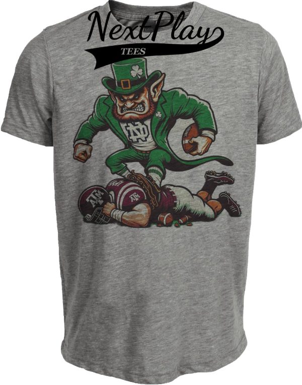 Notre Dame Fighting Irish vs. Texas A&M Aggies Retro Rivalry Football 2007 Artwork Heather Gray Sublimated T-Shirt