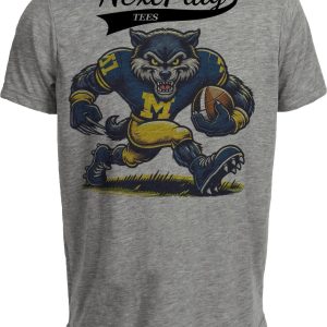Michigan Wolverines Exclusive Retro Football Maize Blue Artwork Heather Gray Sublimated T-Shirt