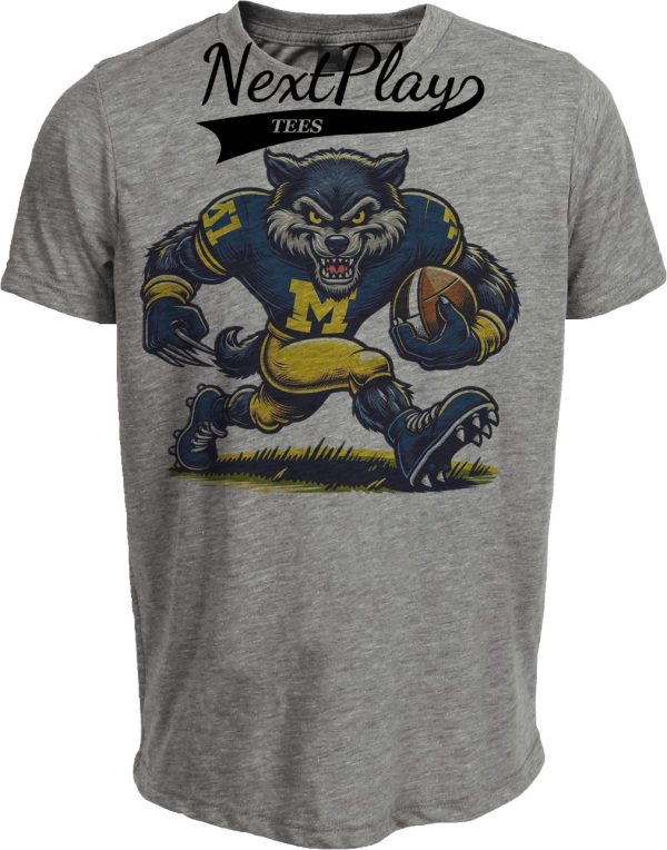 Michigan Wolverines Exclusive Retro Football Maize Blue Artwork Heather Gray Sublimated T-Shirt
