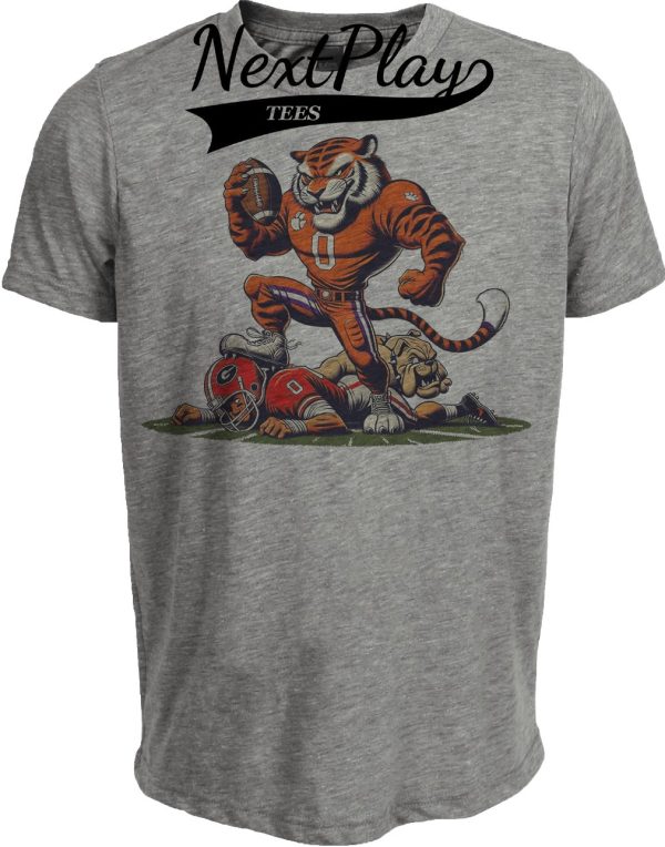 Clemson Tigers vs. Georgia Bulldogs Retro Rivalry Football 1988 Artwork Heather Gray Sublimated T-Shirt