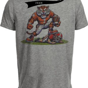 Clemson Tigers vs. Georgia Bulldogs Retro Rivalry Football 1990 Artwork Heather Gray Sublimated T-Shirt