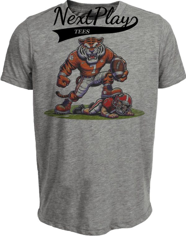 Clemson Tigers vs. Georgia Bulldogs Retro Rivalry Football 1990 Artwork Heather Gray Sublimated T-Shirt