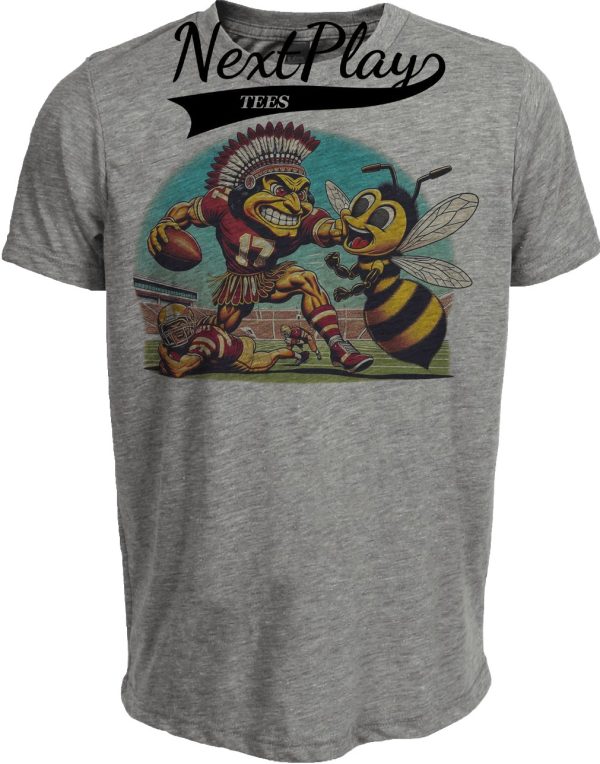 Florida State Seminoles vs. Georgia Tech Yellow Jackets Retro Rivalry Football Mascot Artwork Heather Gray Sublimated T-Shirt
