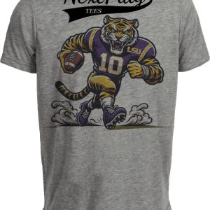 LSU Tigers Exclusive Retro Football Mike Mascot Artwork Heather Gray Sublimated T-Shirt