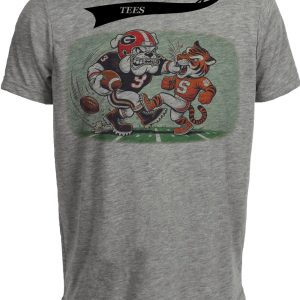 Georgia Bulldogs vs. Clemson Tigers Retro Rivalry Football 1997 Artwork Heather Gray Sublimated T-Shirt