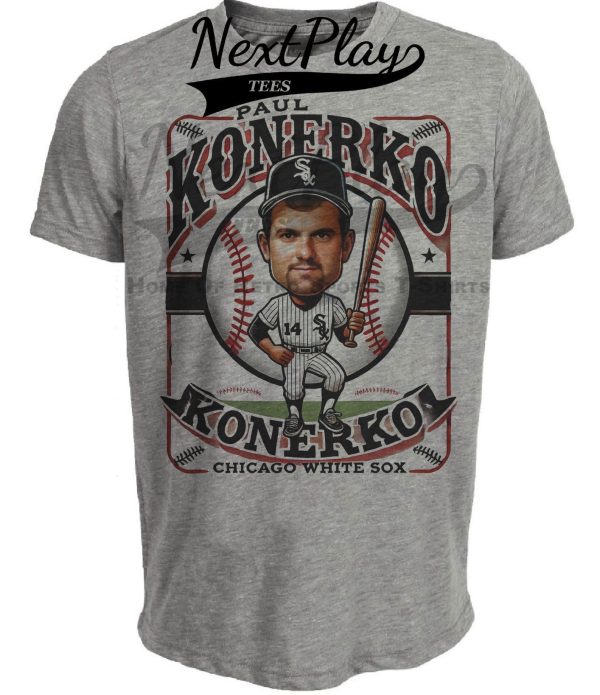Chicago White Sox Paul Konerko Exclusive Retro Baseball Artwork Heather Gray Sublimated T-Shirt