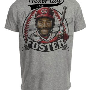 Cincinnati Reds George Foster Exclusive Retro Baseball Artwork Heather Gray Sublimated T-Shirt