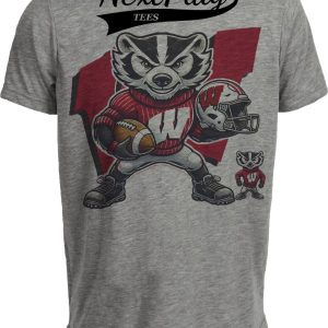 Wisconsin Badgers Exclusive Retro Football Helmet Artwork Heather Gray Sublimated T-Shirt