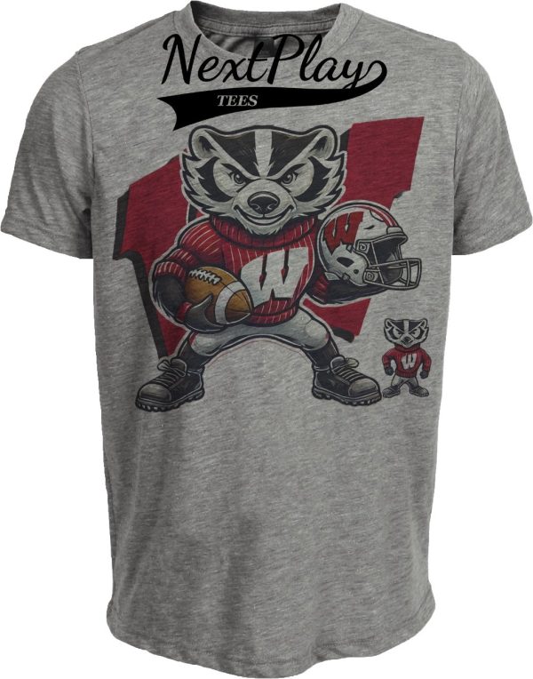 Wisconsin Badgers Exclusive Retro Football Helmet Artwork Heather Gray Sublimated T-Shirt
