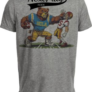 UCLA Bruins vs. USC Trojans Exclusive Retro Rivalries Football Knock Out Artwork Heather Gray Sublimated T-Shirt