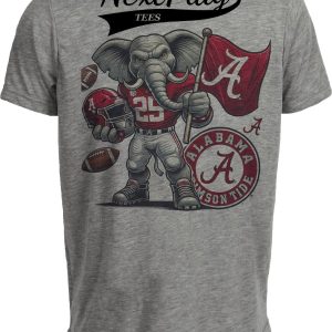 Alabama Crimson Tide Exclusive Retro Football Flag Big AL Artwork Heather Gray Sublimated T-Shirt