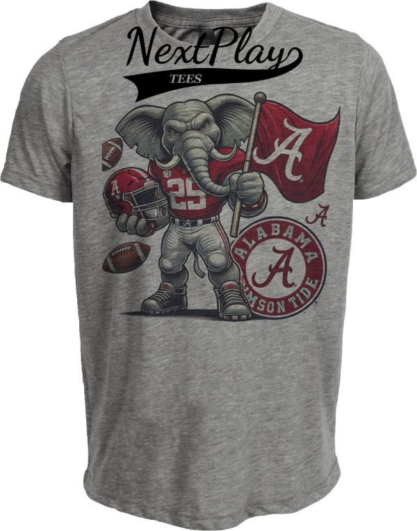Alabama Crimson Tide Exclusive Retro Football Flag Big AL Artwork Heather Gray Sublimated T-Shirt