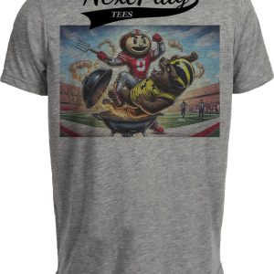 Ohio State Buckeyes vs. Michigan Wolverines Exclusive Retro Football Brutus Cooking Artwork Heather Gray Sublimated T-Shirt