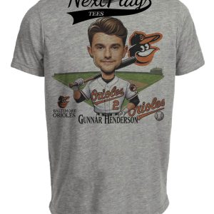 Baltimore Orioles Gunnar Henderson Exclusive Retro Baseball Artwork Heather Gray Sublimated T-Shirt