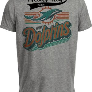Miami Dolphins Exclusive Retro Heritage Football Artwork Heather Gray Sublimated T-Shirt