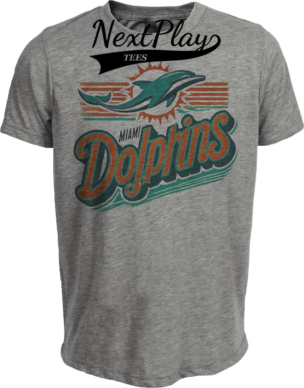 Miami Dolphins Exclusive Retro Heritage Football Artwork Heather Gray Sublimated T-Shirt