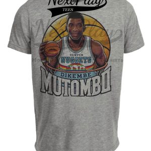 Denver Nuggets Dikembe Mutombo Exclusive Retro Basketball Artwork Heather Gray Sublimated T-Shirt