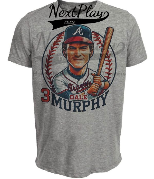 Atlanta Braves Dale Murphy Exclusive Retro Baseball 1983 Artwork Heather Gray Sublimated T-Shirt