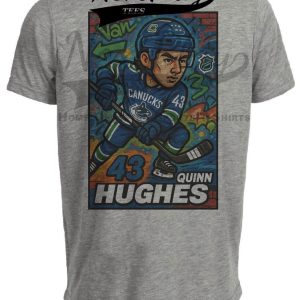 Vancouver Canucks Quinn Hughes Exclusive Caricature Hockey Artwork Heather Gray Sublimated T-Shirt