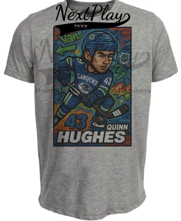Vancouver Canucks Quinn Hughes Exclusive Caricature Hockey Artwork Heather Gray Sublimated T-Shirt