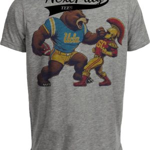 UCLA Bruins vs. USC Trojans Exclusive Retro Rivalries Football Roar Artwork Heather Gray Sublimated T-Shirt