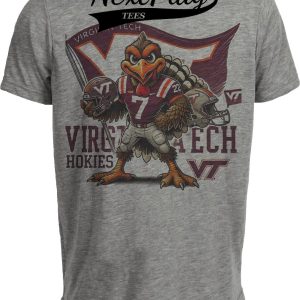 Virginia Tech Hokies Exclusive Retro Football Flag Artwork Heather Gray Sublimated T-Shirt