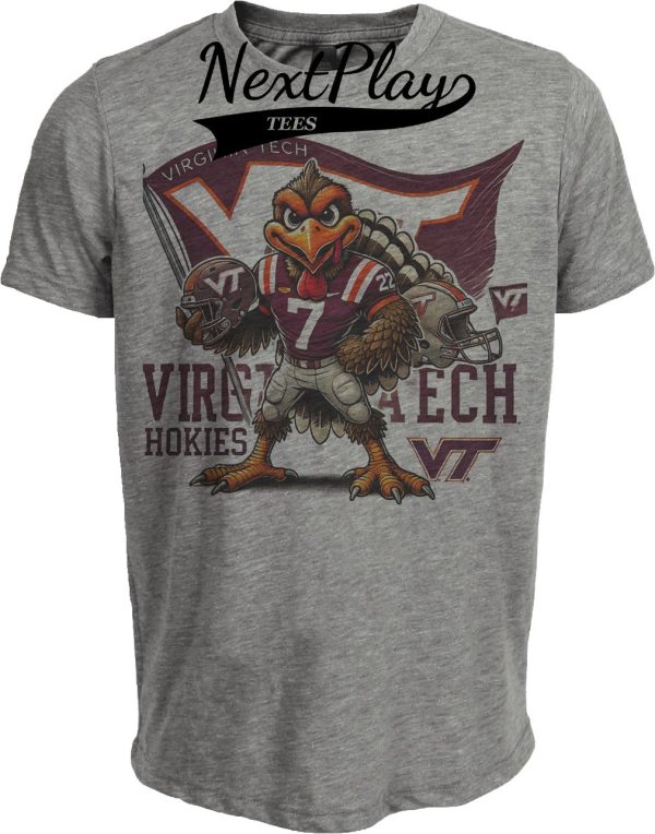 Virginia Tech Hokies Exclusive Retro Football Flag Artwork Heather Gray Sublimated T-Shirt