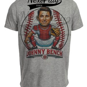 Cincinnati Reds Johnny Bench Exclusive Retro Baseball Artwork Heather Gray Sublimated T-Shirt