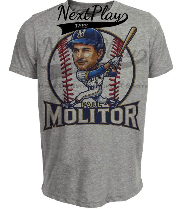Milwaukee Brewers Paul Molitor Exclusive Retro Baseball Artwork Heather Gray Sublimated T-Shirt