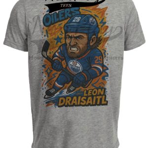 Edmonton Oilers Leon Draisaitl Exclusive Caricature Hockey Artwork Heather Gray Sublimated T-Shirt