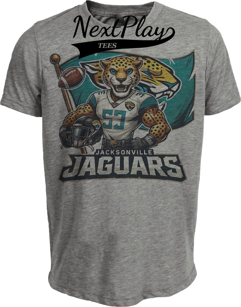 Jacksonville Jaguars Exclusive Retro Football Flag Artwork Heather Gray Sublimated T-Shirt