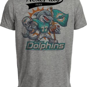 Miami Dolphins Exclusive Retro Football Flag Artwork Heather Gray Sublimated T-Shirt