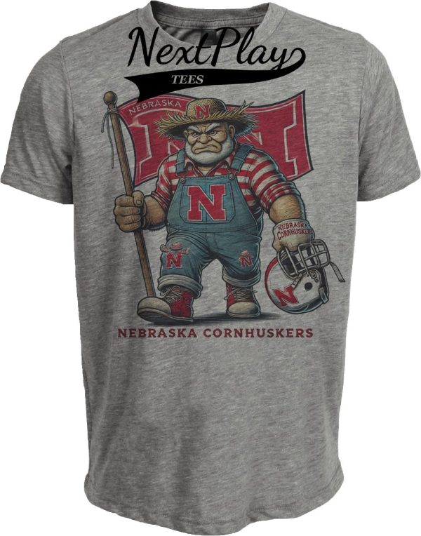 Nebraska Cornhuskers Exclusive Retro Football Flag Artwork Heather Gray Sublimated T-Shirt