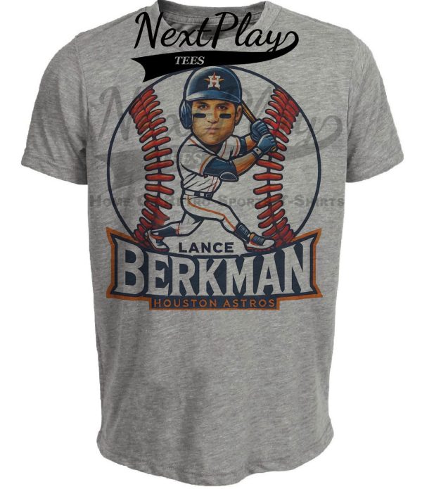 Houston Astros Lance Berkman Exclusive Retro Baseball Artwork Heather Gray Sublimated T-Shirt