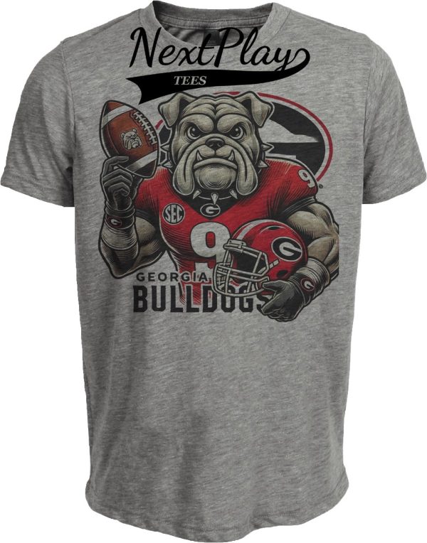 Georgia Bulldogs UGA Exclusive Retro Football Mascot Artwork Heather Gray Sublimated T-Shirt