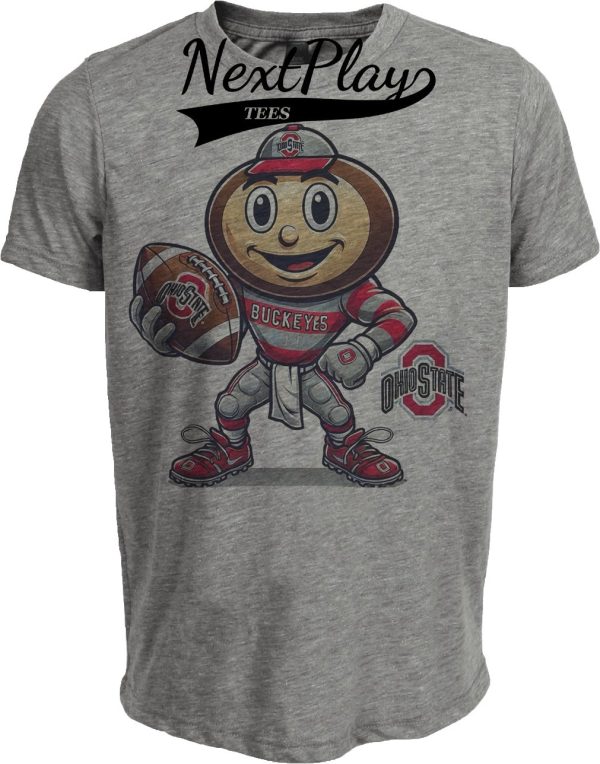 Ohio State Buckeyes Exclusive Retro Football Brutus Mascot Artwork Heather Gray Sublimated T-Shirt
