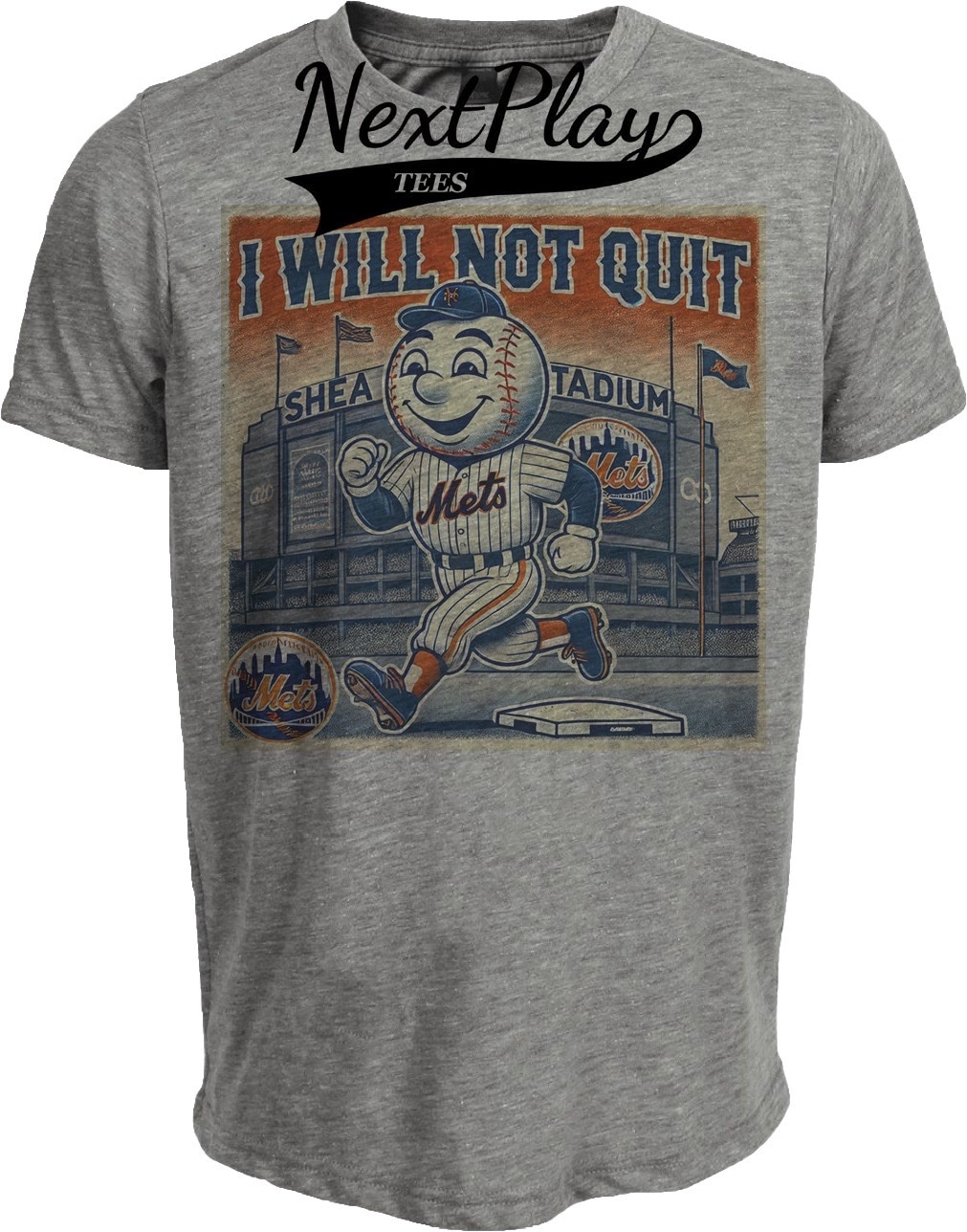 New York Mets Exclusive Mr. Met I Will Not Quit Retro Baseball Artwork Heather Gray Sublimated T-Shirt
