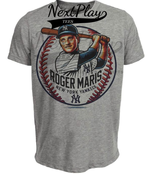 New York Yankees Roger Maris Exclusive Retro Baseball Artwork Heather Gray Sublimated T-Shirt