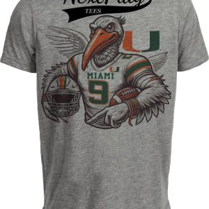 Miami Hurricanes Exclusive Retro Football Helmet Artwork Heather Gray Sublimated T-Shirt