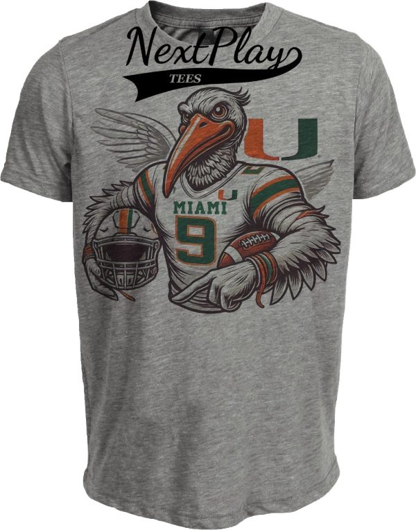 Miami Hurricanes Exclusive Retro Football Helmet Artwork Heather Gray Sublimated T-Shirt