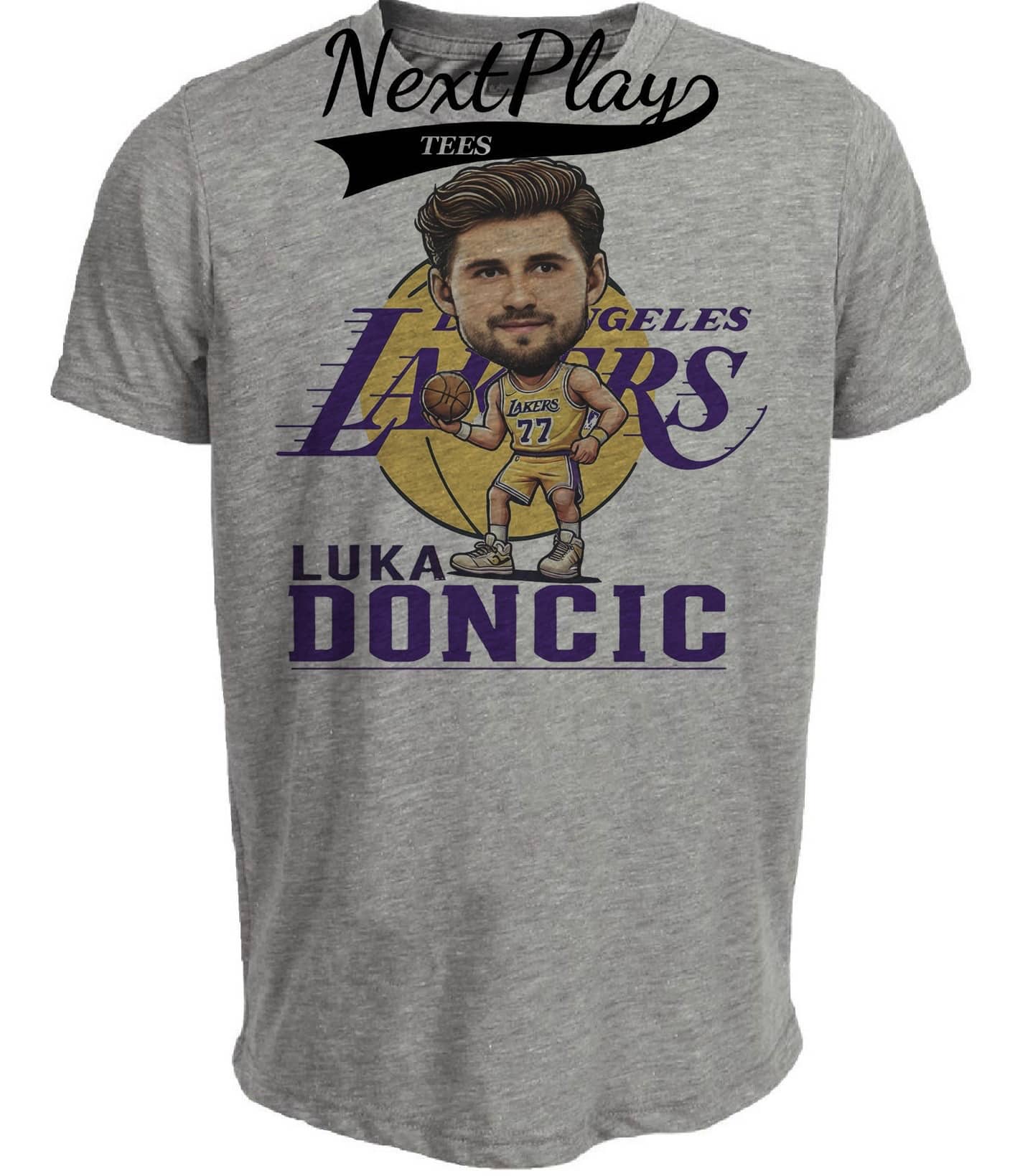 Los Angeles Lakers Luka Doncic Exclusive Retro Basketball Artwork Heather Gray Sublimated T-Shirt